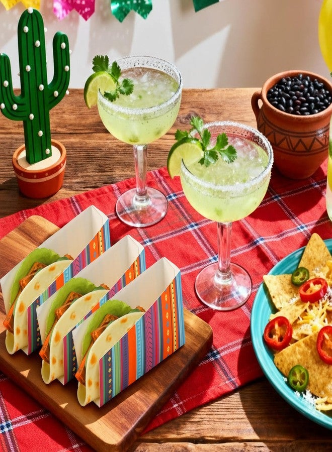 Ferrochef 50 Pcs Taco Nights Mexican Cinco De Mayo Party Taco Holder Mexican Nacho Popcorn Unassembled Trays Snack Disposable Paper Holder Carnival Party Food Container Stand Fiesta Parties Supply - Image 3
