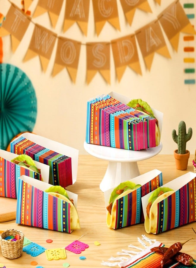Ferrochef 50 Pcs Taco Nights Mexican Cinco De Mayo Party Taco Holder Mexican Nacho Popcorn Unassembled Trays Snack Disposable Paper Holder Carnival Party Food Container Stand Fiesta Parties Supply - Image 5