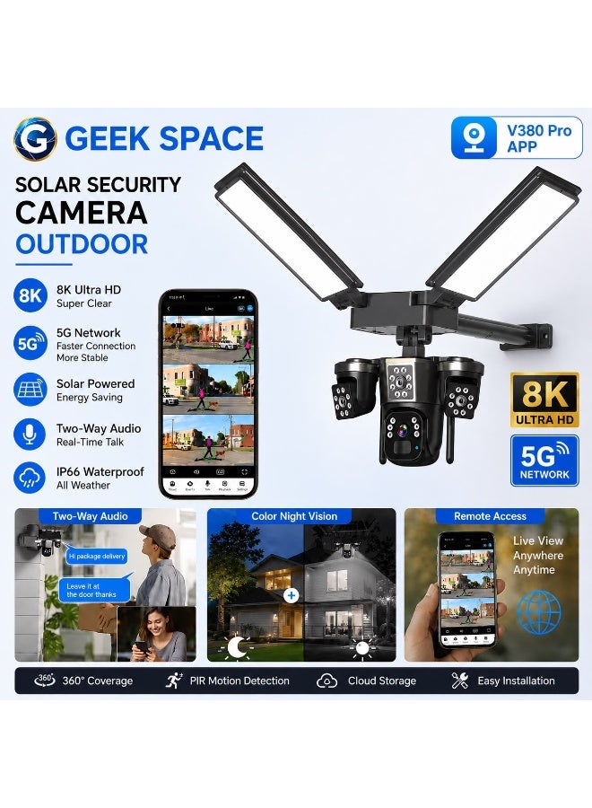 GEEK SPACE 4G 8K Solar Security Camera with 200W Floodlight, 360° PTZ Outdoor CCTV Camera, SIM Card Support, Smart Human Detection, Color Night Vision, Two-Way Audio, IP66 Waterproof, Remote Viewing - Image 1
