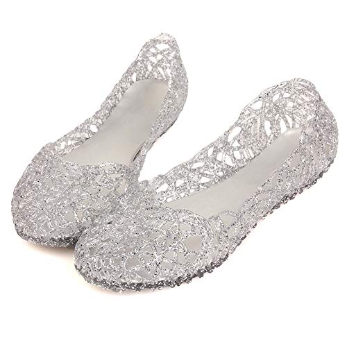 Domucos Womens Sandals Flat Jelly Shoes Slip On Hollow Out Loafers-white-41 White - Image 3