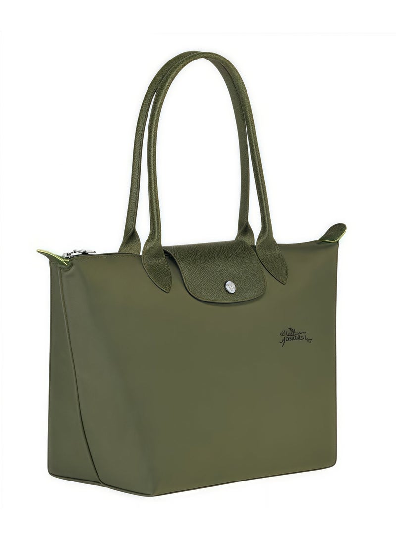 لونج شامب LE PLIAGE GREEN L حقيبة حمل غابة - قماش معاد تدويره حقيبة كتف نسائية - Image 4