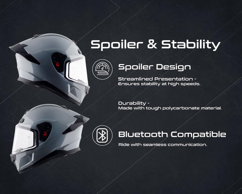 Axor Saber ISI ECE and DOT Certified Gloss Finish Full Face Helmet for Men with Pinlock Fitted Clear Visor -Nardo Grey-XL - Image 4