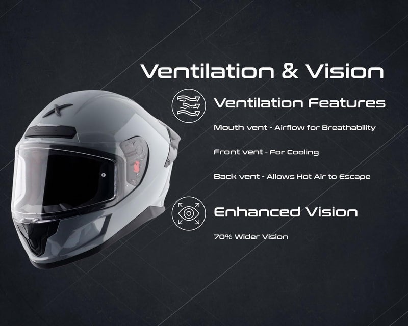 Axor Saber ISI ECE and DOT Certified Gloss Finish Full Face Helmet for Men with Pinlock Fitted Clear Visor -Nardo Grey-XL - Image 3