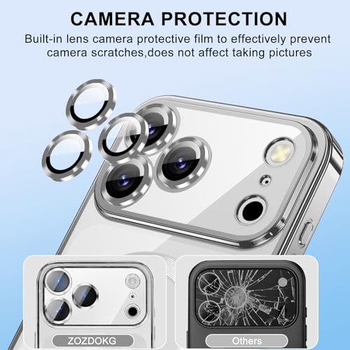 ZOZDOKG Magnetic for iPhone 17 Pro Max Case with Privacy Screen Protector & Full Camera Cover [Fit for MagSafe] [Non-Yellowing] Metal Glossy Soft Shockproof Clear Case for 17 ProMax Girl Women, Silver - Image 5