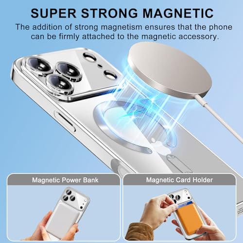 ZOZDOKG Magnetic for iPhone 17 Pro Max Case with Privacy Screen Protector & Full Camera Cover [Fit for MagSafe] [Non-Yellowing] Metal Glossy Soft Shockproof Clear Case for 17 ProMax Girl Women, Silver - Image 3