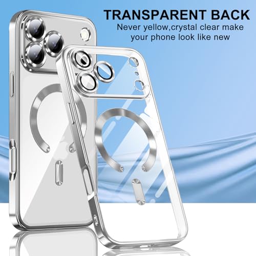 ZOZDOKG Magnetic for iPhone 17 Pro Max Case with Privacy Screen Protector & Full Camera Cover [Fit for MagSafe] [Non-Yellowing] Metal Glossy Soft Shockproof Clear Case for 17 ProMax Girl Women, Silver - Image 2