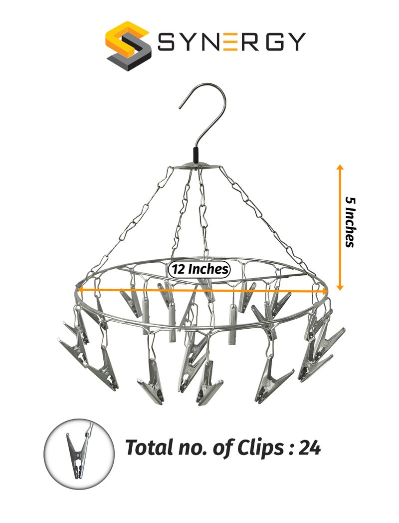 Synergy 24 Clips Stainless Steel Round Cloth Hanger/Clothes Stand for Drying/Clothes Drying Stand/Hanger with Clips/Baby Clothes Dryer/Undergarments Hanger/Stand for Drying Clothes (SY-CS17) - Image 2