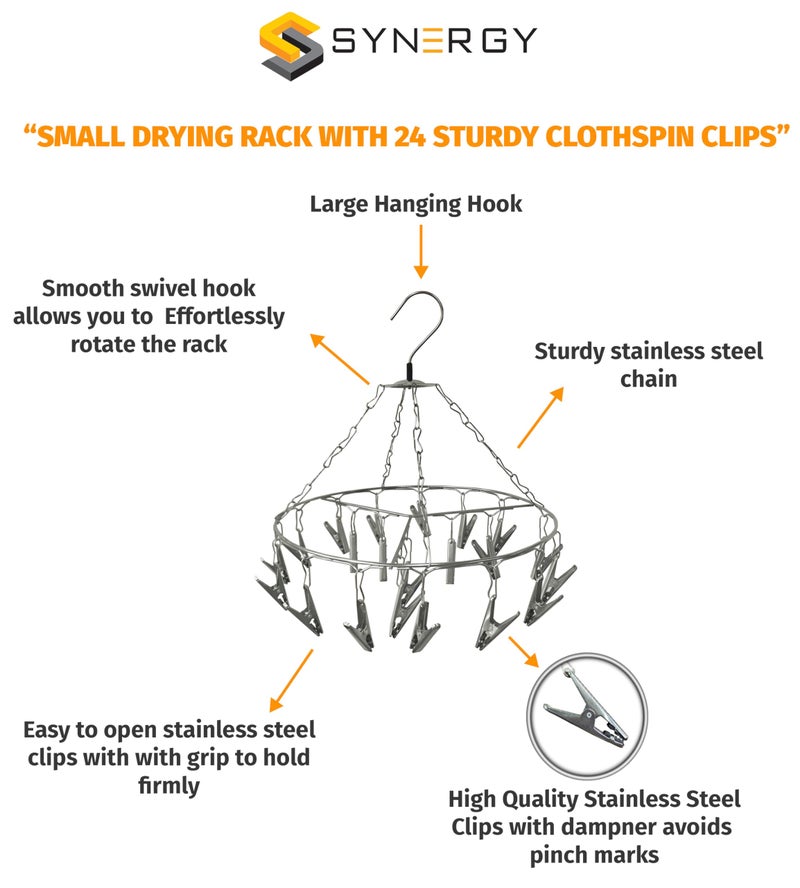 Synergy 24 Clips Stainless Steel Round Cloth Hanger/Clothes Stand for Drying/Clothes Drying Stand/Hanger with Clips/Baby Clothes Dryer/Undergarments Hanger/Stand for Drying Clothes (SY-CS17) - Image 3