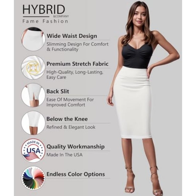 HandC Women Premium Nylon Ponte Stretch Office Pencil Skirt High Waist Made in The USA Below Knee - Image 4