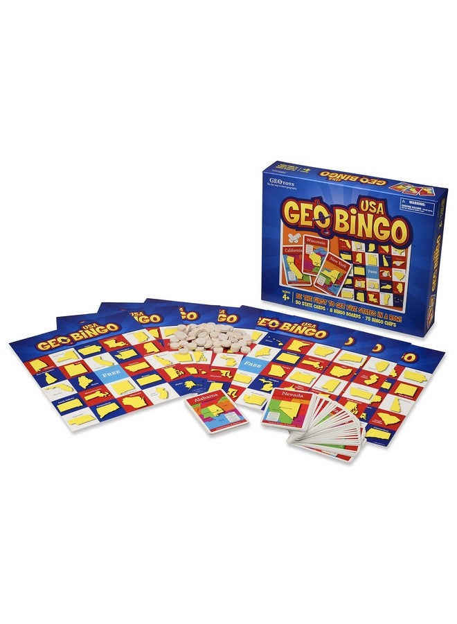GeoToys GeoBingo, USA Bingo for Kids, Geography Game for Home, School or Camp - Fun Bingo Games for Family, Play & Learn States and Capitals of the USA, Bingo Game for Kids Ages 4 and Up - Image 1