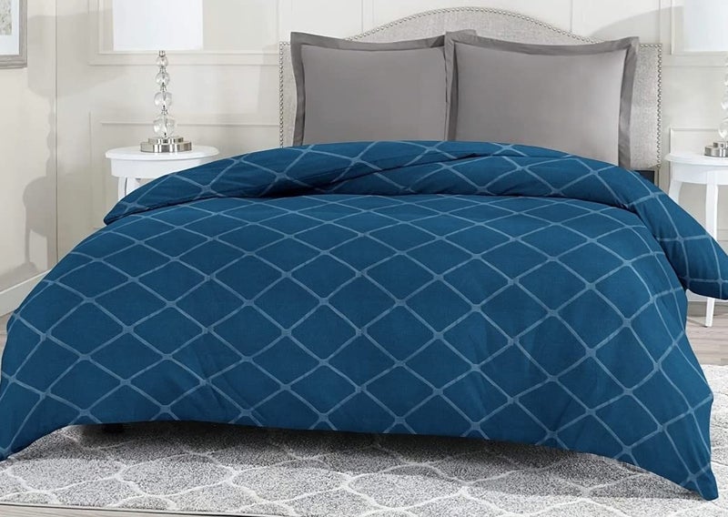 TURIYA 220 TC Glace Cotton Fabric1 Pc Double Bed Duvet Cover/ Rajai Cover Cum Dohar; 90x95 inches; Blue Diamond - Image 1