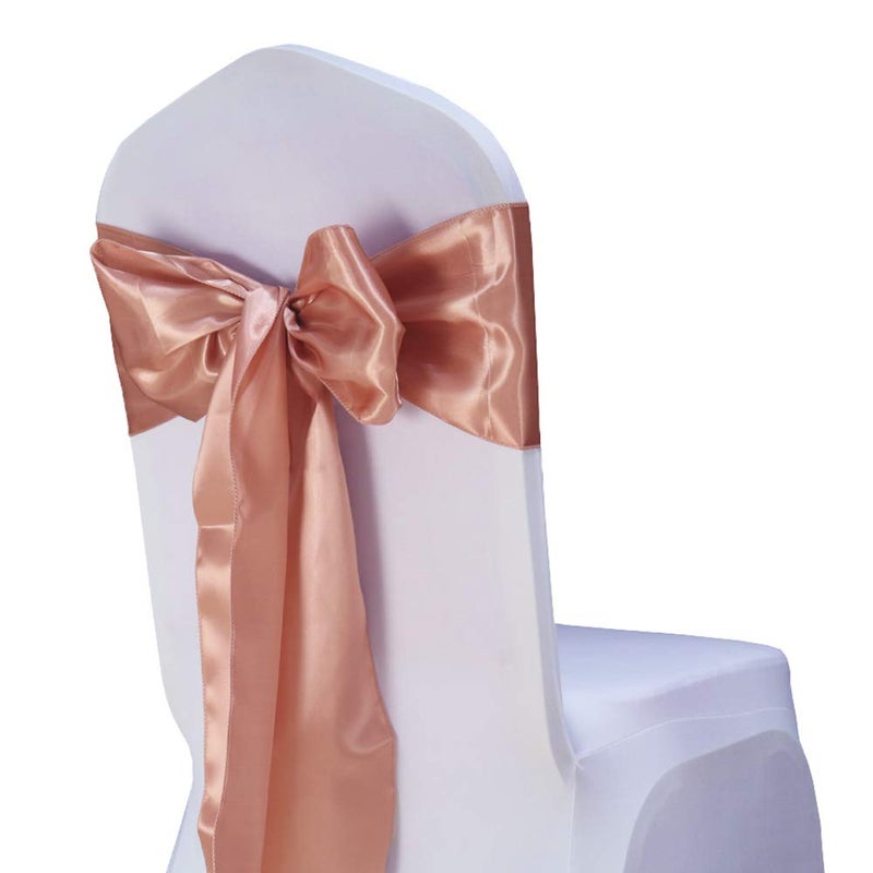 SINSSOWL Pack of 50 Satin Rose Gold Chair Sashes for Wedding Pink Gold Chairs Bows 7x108 Inches Chair Ribbons Fitting Birthday Party Anniversary Bridal Baby Shower Christmas Events Decorations - Image 2
