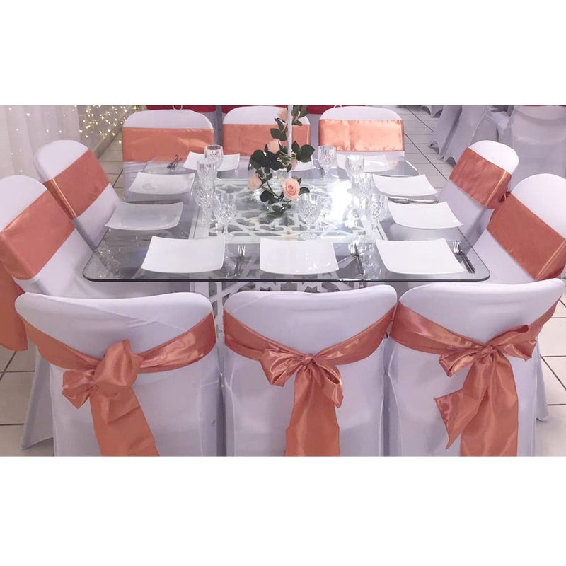 SINSSOWL Pack of 50 Satin Rose Gold Chair Sashes for Wedding Pink Gold Chairs Bows 7x108 Inches Chair Ribbons Fitting Birthday Party Anniversary Bridal Baby Shower Christmas Events Decorations - Image 3