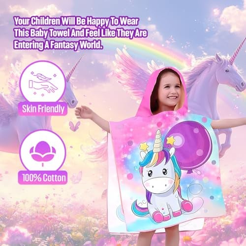 TONY STARK Poncho Towel for Kids, Beach Towel with Hoodie, 60x60cm Travel Towel for 1-7 Years Girls and Boys, Soft Microfiber Sleeved Poncho (Magical Unicorn) - Image 4