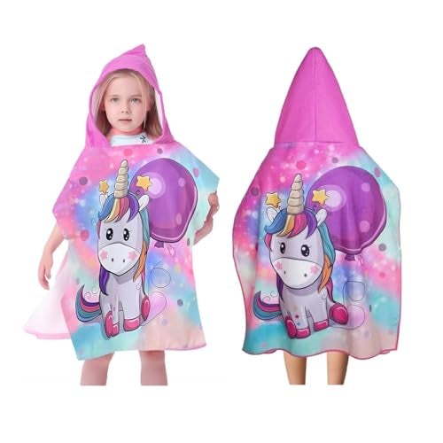 TONY STARK Poncho Towel for Kids, Beach Towel with Hoodie, 60x60cm Travel Towel for 1-7 Years Girls and Boys, Soft Microfiber Sleeved Poncho (Magical Unicorn) - Image 1