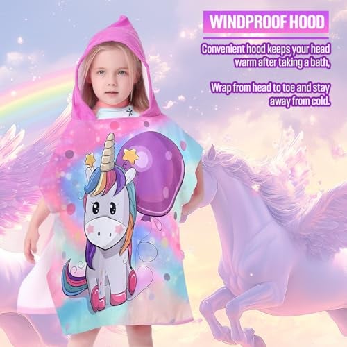 TONY STARK Poncho Towel for Kids, Beach Towel with Hoodie, 60x60cm Travel Towel for 1-7 Years Girls and Boys, Soft Microfiber Sleeved Poncho (Magical Unicorn) - Image 5