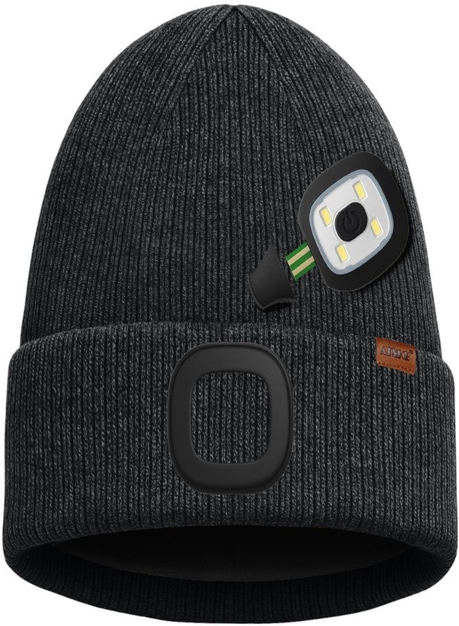 ATNKE قبعة صوفية مضيئة للأطفال من ATNKE، قابلة لإعادة الشحن عبر منفذ USB، مزودة بـ 4 مصابيح LED، هدية مثالية للأولاد والبنات / #رمادي حجري - Image 3