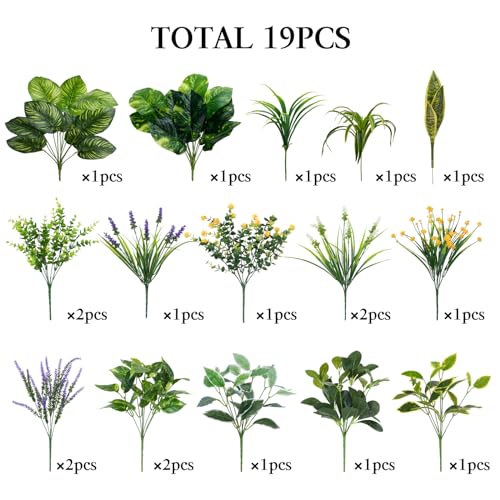 GTIDEA 19 Bundles Outdoor Faux Plants, Artificial Plants & Flowers UV Resistant Fake Plastic Leaves Greenery Stems for Outside Window Box Hanging Baskets Garden Patio Front Porch Decor - Image 2