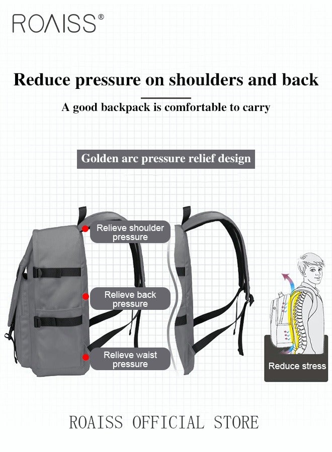 roaiss Classic Large Capacity Backpack Fit 17 Inch Laptop Multifunction Casual Water Resistant Oxford Double Shoulder School Bag Simple Solid Color Backpack Travel Bag - Image 4