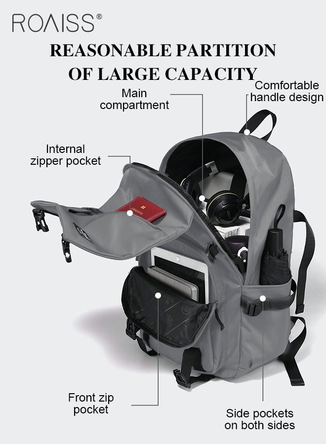 roaiss Classic Large Capacity Backpack Fit 17 Inch Laptop Multifunction Casual Water Resistant Oxford Double Shoulder School Bag Simple Solid Color Backpack Travel Bag - Image 3
