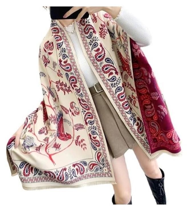 اوشحة للنساء، شالات باشمينا ناعمة متعددة الاستخدامات، شال بطانية، اوشحة كبيرة للنساء، شال لف للارتداء في المساء والبطانية، رداء بونشو مفتوح من الامام - Image 1