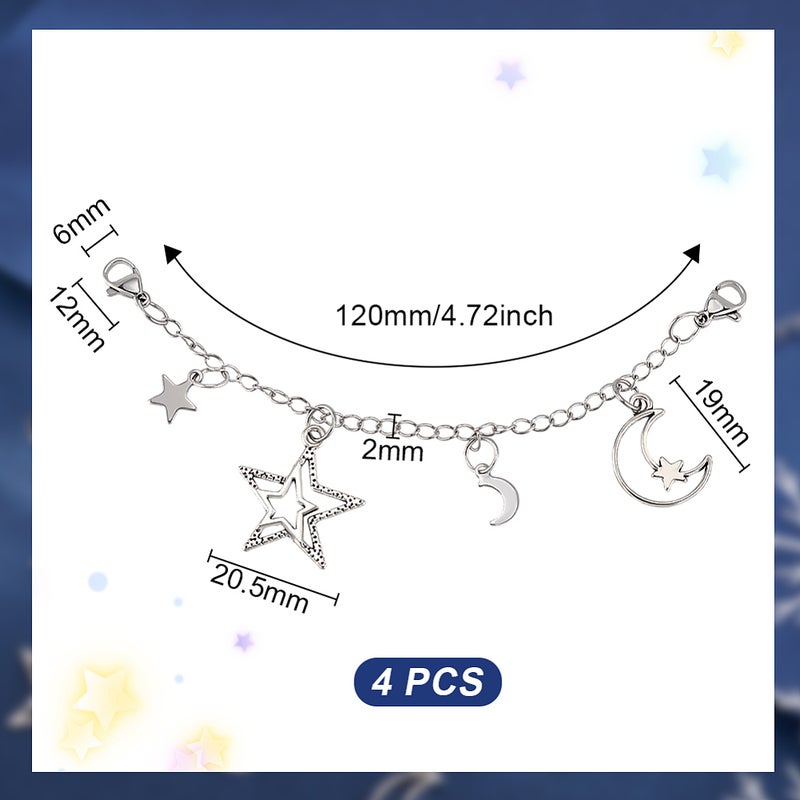 2sets Brass Shoes Chain with Star Moon Alloy & Stainless Steel Pendants and Alloy Lobster Claw Clasps 120mm 2pcs/set - Image 2