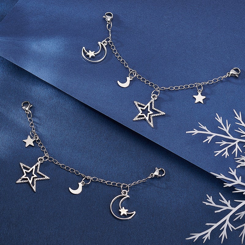 2sets Brass Shoes Chain with Star Moon Alloy & Stainless Steel Pendants and Alloy Lobster Claw Clasps 120mm 2pcs/set - Image 5