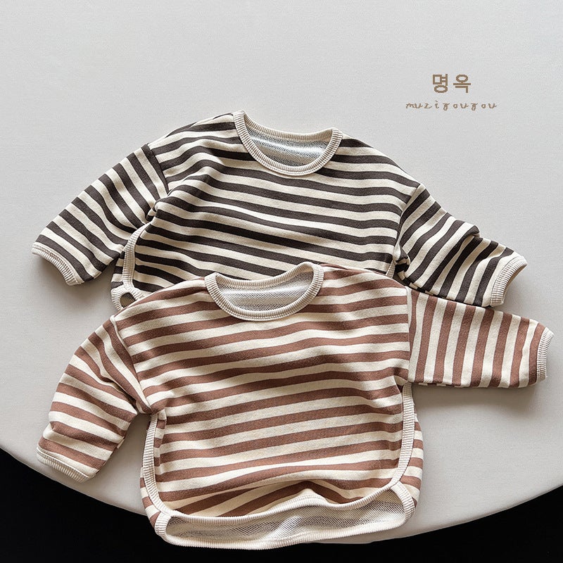 Children's Striped T-Shirt ~ Autumn New Boys and Girls Casual Joker Base Shirt Children's Treasure Korean Mori Fashion Children's Wear - Image 2