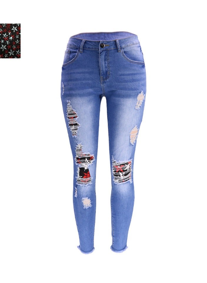 Loquat Stylish Ripped Patch Women's Denim Trousers - Image 1