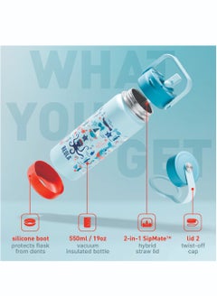 BEOLA 550ml Kids Water Bottle 18/8 Stainless Steel Double Wall Insulated Thermos Bottle with Straw Lid and Wide Mouth, Hot Cold Liquids Sports School Bottle (19oz, Sea Vibes)  - Image 2