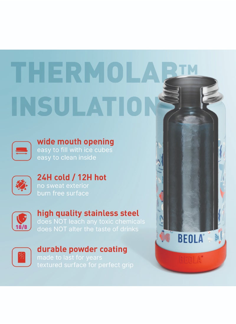 BEOLA - 550ml Kids Water Bottle 18/8 Stainless Steel Double Wall Insulated Thermos Bottle with Straw Lid and Wide Mouth, Hot Cold Liquids Sports School Bottle (19oz, Sea Vibes) - Image 1