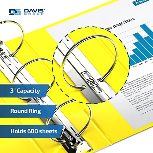Davis Group دفاتر ديفيس جروب إيزيفيو بريميوم 3 حلقات مع أغطية شفافة وحلقات دائرية، دفاتر للمدرسة أو المكتب، 3 بوصة، عبوة من 6، أصفر - Image 2