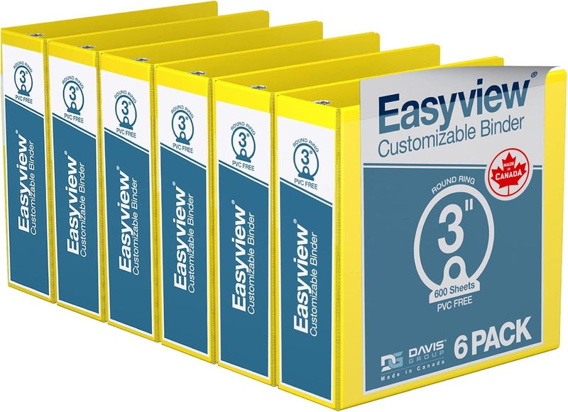 Davis Group دفاتر ديفيس جروب إيزيفيو بريميوم 3 حلقات مع أغطية شفافة وحلقات دائرية، دفاتر للمدرسة أو المكتب، 3 بوصة، عبوة من 6، أصفر - Image 1
