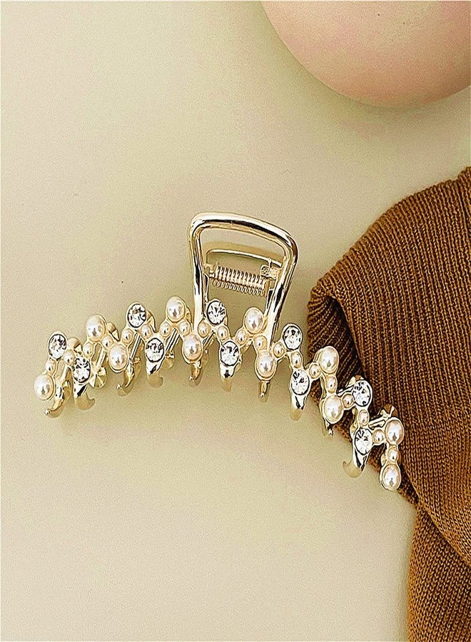 Sinide Pearl Rhinestone Hair Clips, Sinide 3 Pack Large Crystal Gold Metal Hair Catch Barrette Jaw Clamp Non-Slip French Hair Claws Strong Hold Hair Accessories for Women, Lady, Girls - Image 3