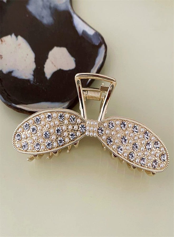 Sinide Pearl Rhinestone Hair Clips, Sinide 3 Pack Large Crystal Gold Metal Hair Catch Barrette Jaw Clamp Non-Slip French Hair Claws Strong Hold Hair Accessories for Women, Lady, Girls - Image 2