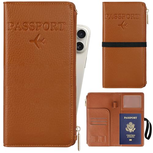 TIGARI Travel Wallet Leather Passport Holder for Travel Rfid Blocking Passport Wallet For Women Zipper Pocket Card Slots Purses Travel Document Organizer Waterproof Travel AccessoriesBrown - Image 1