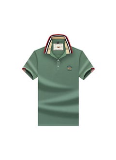 POLO قميص بولو رجالي صيفي جديد فضفاض بأكمام قصيرة مطرز باللون الأخضر النعناعي  - Image 1
