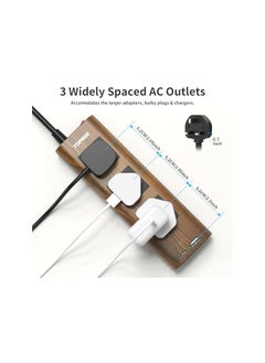 PROMASS promass Wood Grain 3 Way Extension Lead with USB Slots, Surge Protection, ON/OFF Switch, 13A/3250W, Extension Cable 2M for Home Kitchen Office  - Image 5