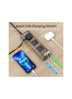 PROMASS promass Wood Grain 3 Way Extension Lead with USB Slots, Surge Protection, ON/OFF Switch, 13A/3250W, Extension Cable 2M for Home Kitchen Office  - Image 3