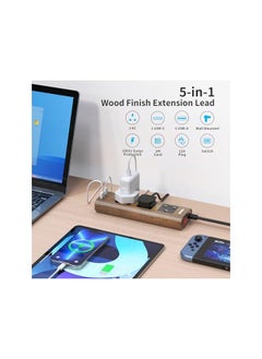 PROMASS promass Wood Grain 3 Way Extension Lead with USB Slots, Surge Protection, ON/OFF Switch, 13A/3250W, Extension Cable 2M for Home Kitchen Office  - Image 2