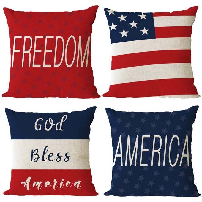 SET OF 4 PATRIOTIC THROW PILLOW COVERS 18X18 4TH OF JULY PILLOW COVERS MEMORIAL DAY INDEPENDENCE DAY AMERICAN FLAG CUSHION COVERS FOURTH OF JULY PILLOW COVERS FOR HOME OUTDOOR DECORATIONS 18 INCH