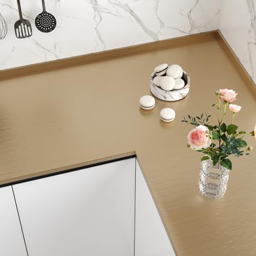 CHIHUT Brushed Stainless Steel Contact Paper Peel and Stick Countertop Contact Paper Metallic Champagne Gold Wallpaper Self Adhesive Waterproof Stainless Steel Vinyl Wrap for Appliances 12”x100” - Image 5