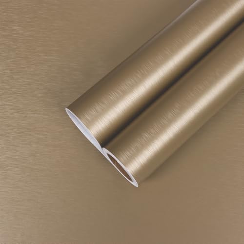 CHIHUT Brushed Stainless Steel Contact Paper Peel and Stick Countertop Contact Paper Metallic Champagne Gold Wallpaper Self Adhesive Waterproof Stainless Steel Vinyl Wrap for Appliances 12”x100” - Image 1