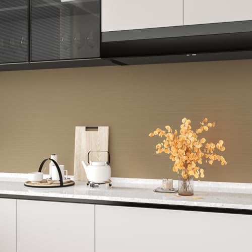 CHIHUT Brushed Stainless Steel Contact Paper Peel and Stick Countertop Contact Paper Metallic Champagne Gold Wallpaper Self Adhesive Waterproof Stainless Steel Vinyl Wrap for Appliances 12”x100” - Image 3