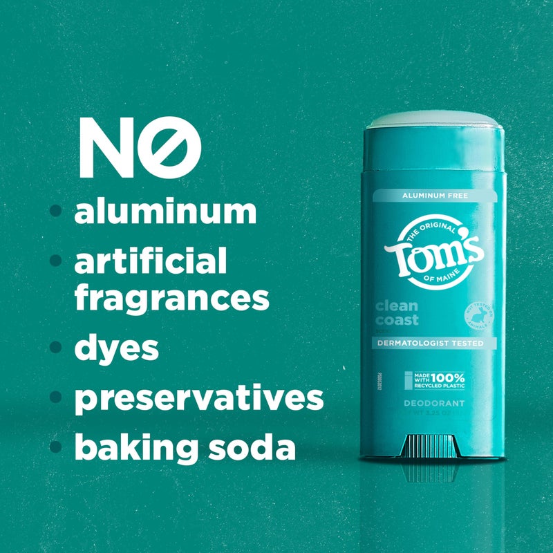Tom's of Maine Tomâ€™s of Maine Clean Coast Aluminum Free Natural Deodorant For Women & Men | Goes on Clear | Odor & Wetness Protection | Naturally Derived and Moisture-Locking Ingredients | 3.25 oz (2 Pack) - Image 4