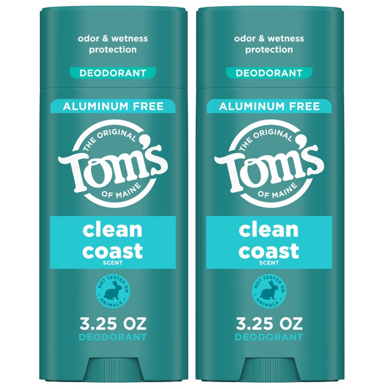 Tom's of Maine Tomâ€™s of Maine Clean Coast Aluminum Free Natural Deodorant For Women & Men | Goes on Clear | Odor & Wetness Protection | Naturally Derived and Moisture-Locking Ingredients | 3.25 oz (2 Pack) - Image 1