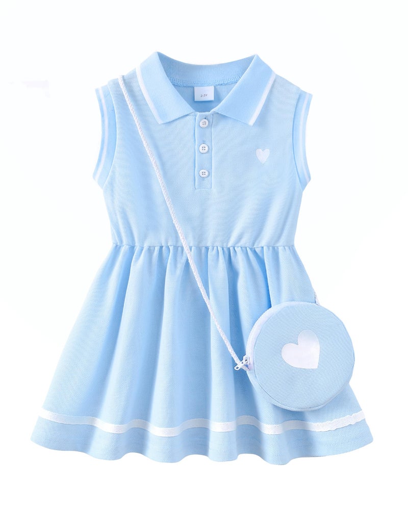 Saeaby Little Baby Girl Clothes Girl Summer Toddler Outfits Sleeveless Sporty Ruffle Dress Shirt with Shoulder Bag Playwear Sundress 5T 6T Girls Clothes Blue - Image 1