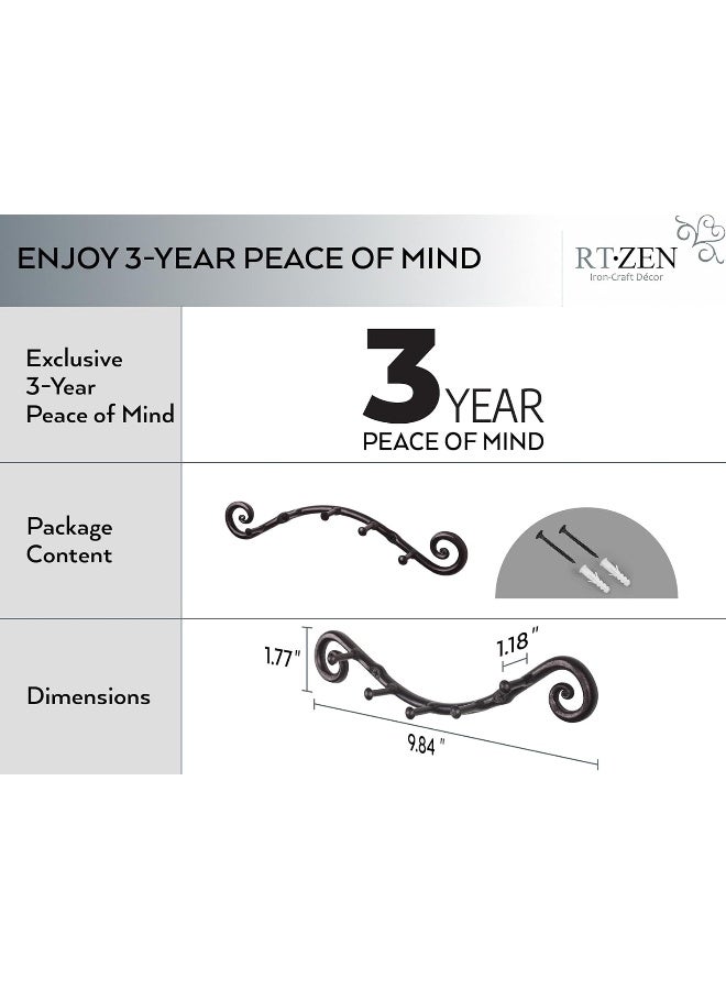 RTZEN Farmhouse Small Key Holder for Wall - Handcrafted Swirl Decorative 5 Key Hooks for Home Entryway - Wrought Iron Wall Mount Rack Purse Coat and Leash Holder or Organizer (Swirly Black) - Image 2