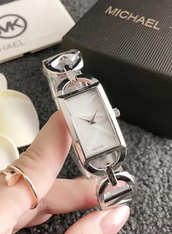 Michael MK Classic Women's Fashion Multi functional Alloy rectangle Quartz Watch Stainless Steel Strap