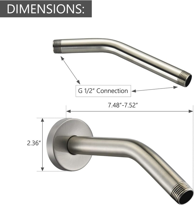 LOWCUS 123815BN Replacement For Moen 8 Inches Anti-leakage Ceiling Wall Mounted Bend Accessories-Basic Shower Arm and Flanged,Made of Solid Brass,Brushed Nickel - Image 2
